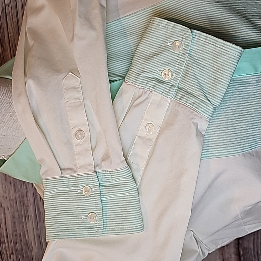 NEW TOMMY HILFIGER WHITE & GREEN LONG SLEEVE BUTTON-UP BLOUSE - Picture 10 of 16